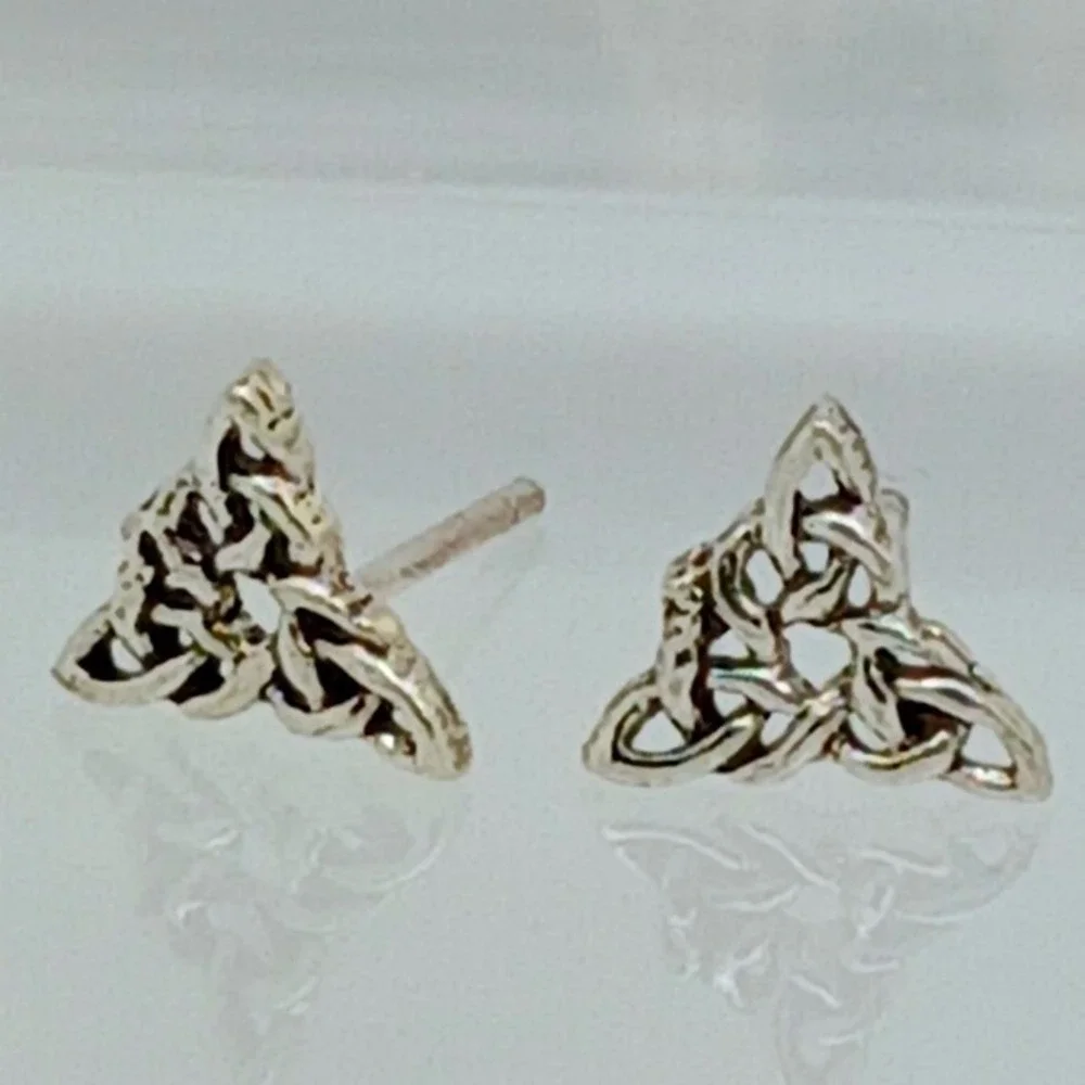 Vintage Celtic Trinity Knot Earrings 925 Sterling Silver Triquetra Petite Studs - Picture 12 of 16